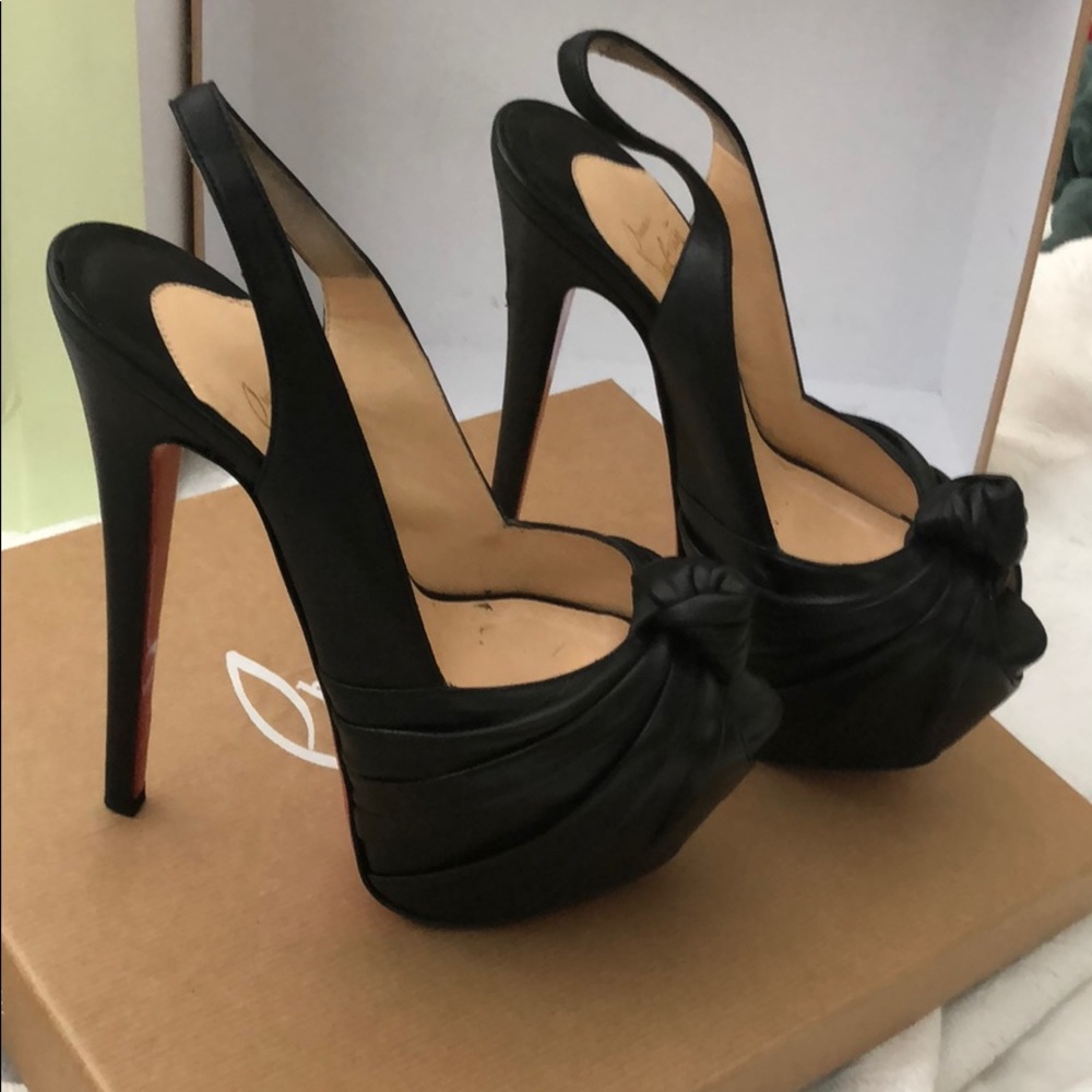 Black Slingback High Heel Peep-Toe Pumps